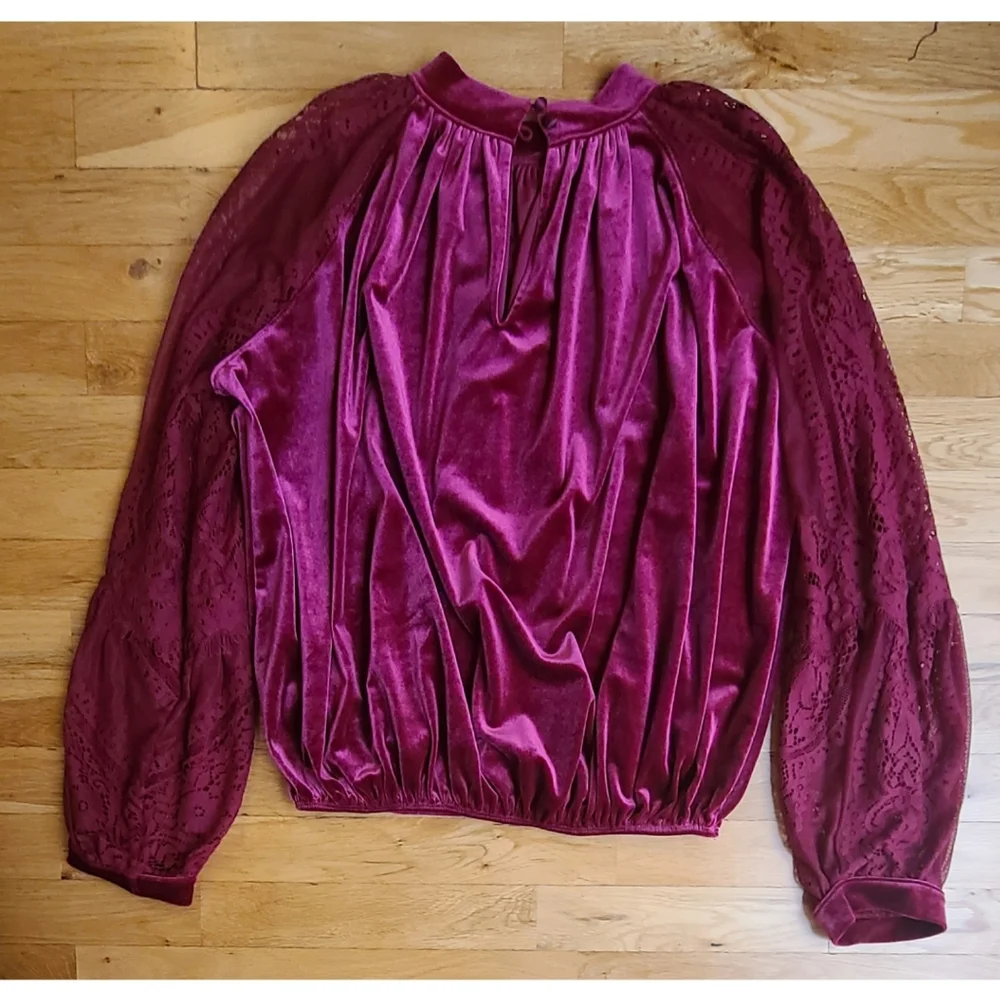 Free People Dream Team Red Velvet Lace Top Small Raspberry Small Whimsigoth